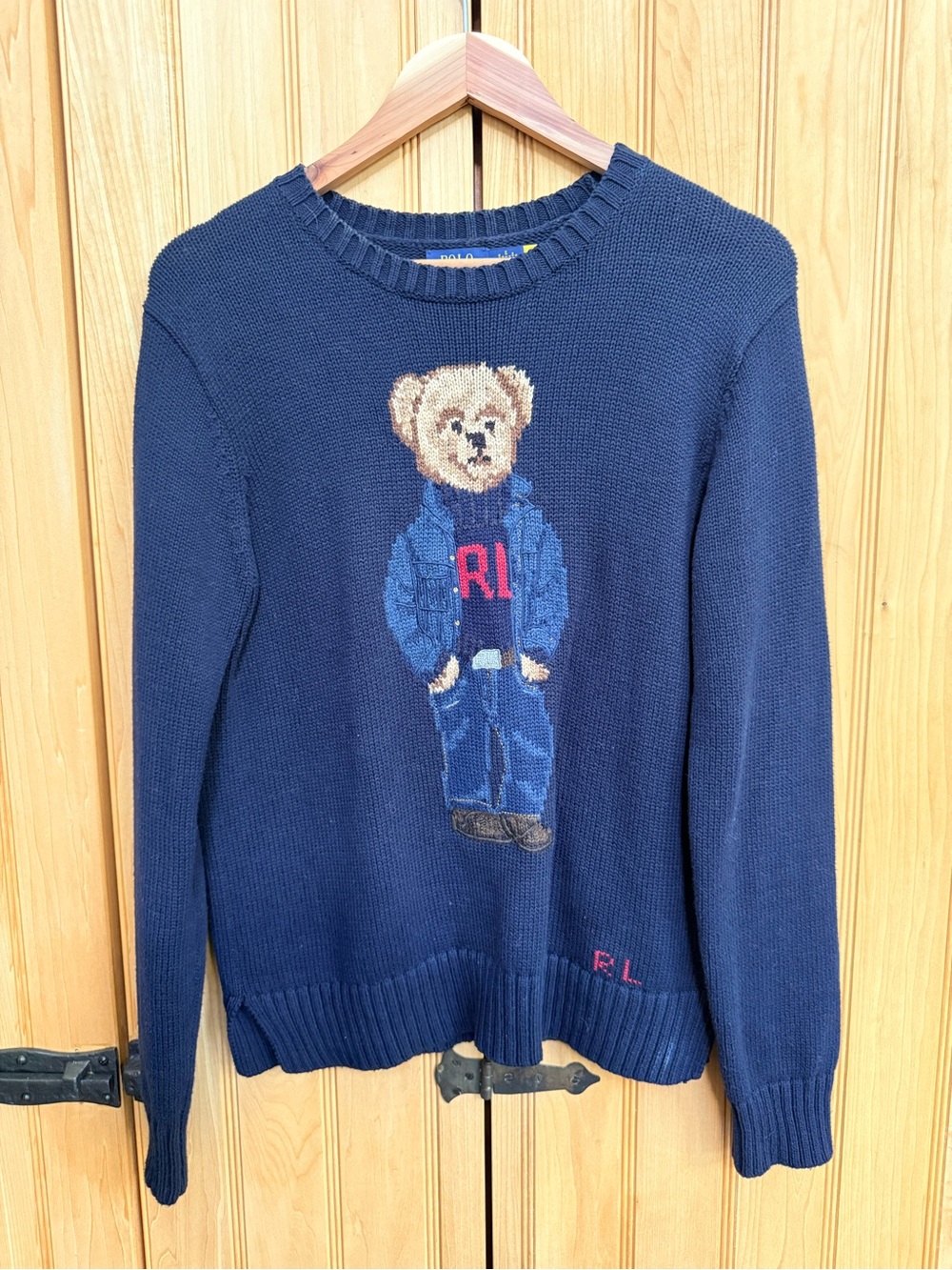 Ralph Lauren Navy Bear Crewneck Sweater with Polo Bear Motif